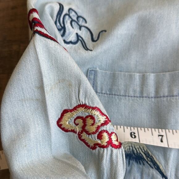 ANTHROPOLOGIE HOLDING HORSES CHAMBRAY DENIM EMBROIDERED BUTTON DOWN XS - Picture 11 of 11